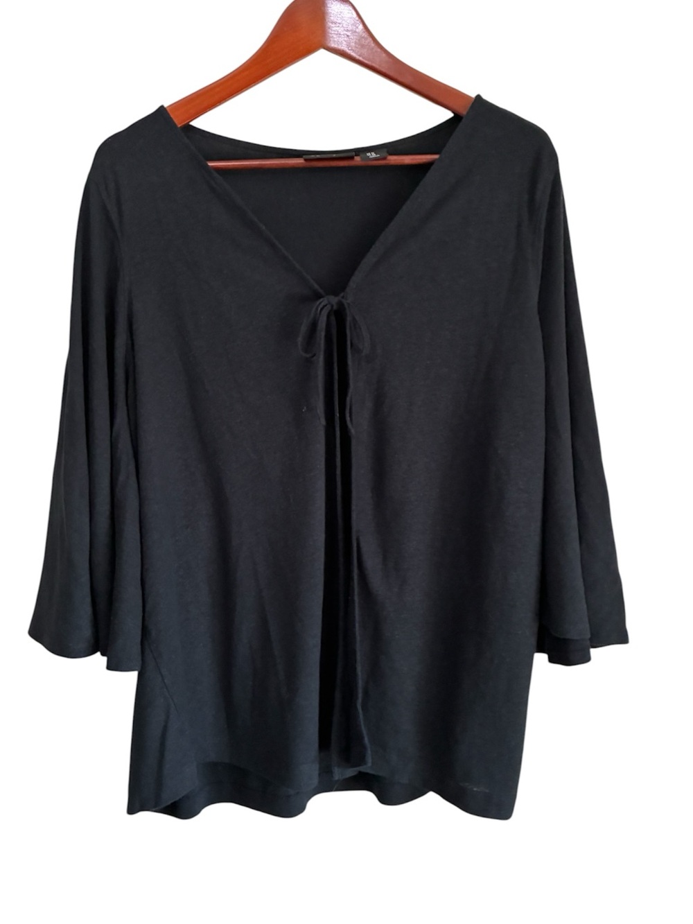 Tahari Women's Black Linen Tie Front Flare Sleeve Cardigan Size 1X